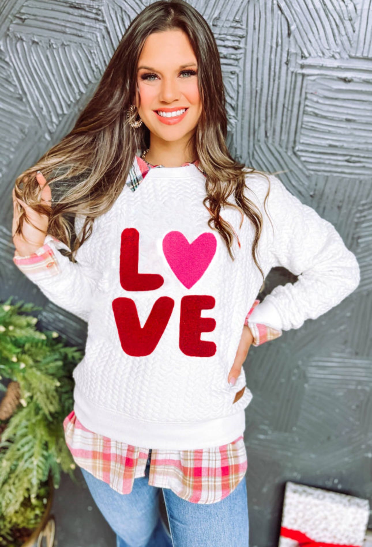 LOVE Chenille Embroidered Quilted Sweatshirt