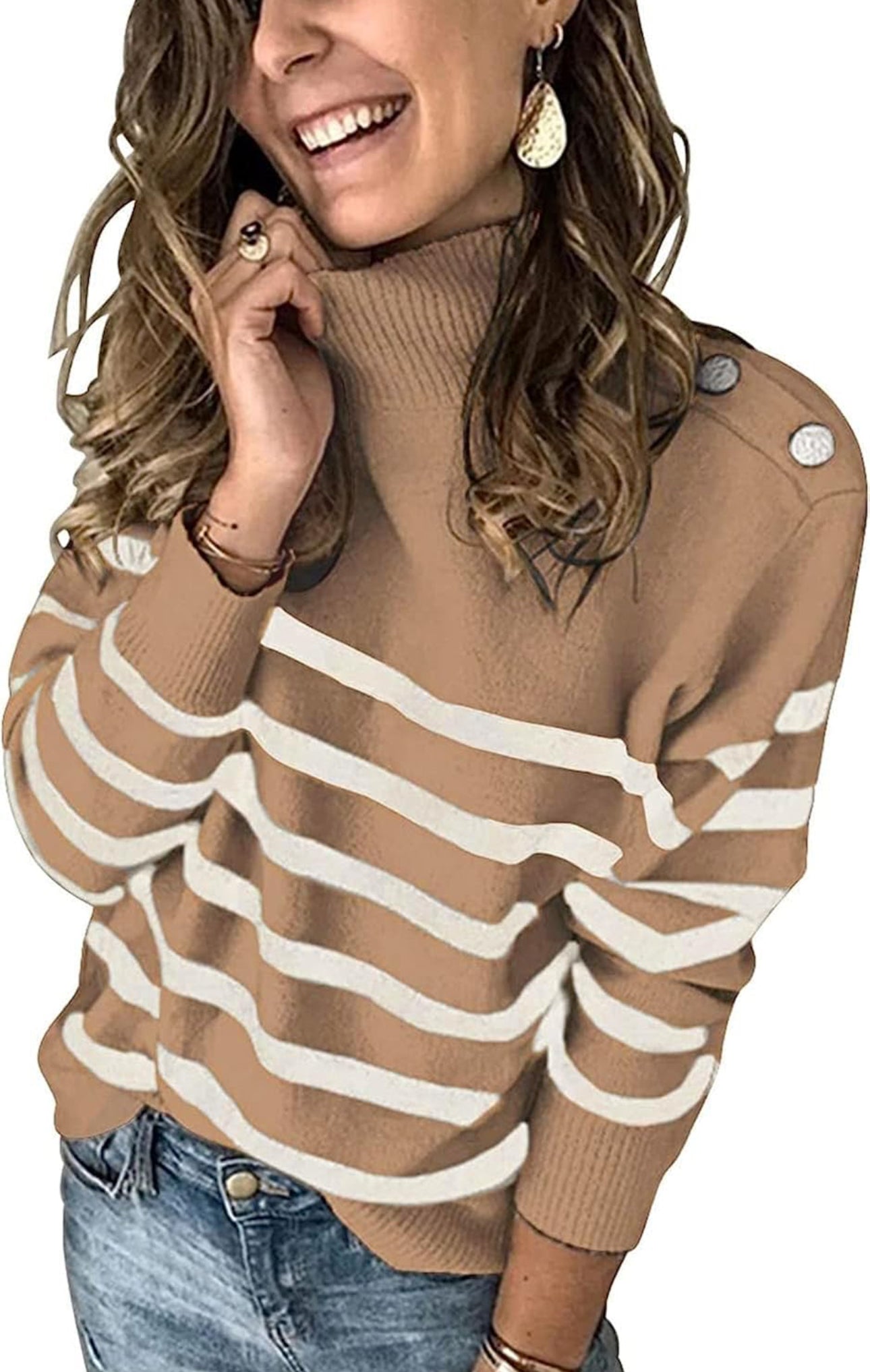 Cozy Striped shoulder button sweater