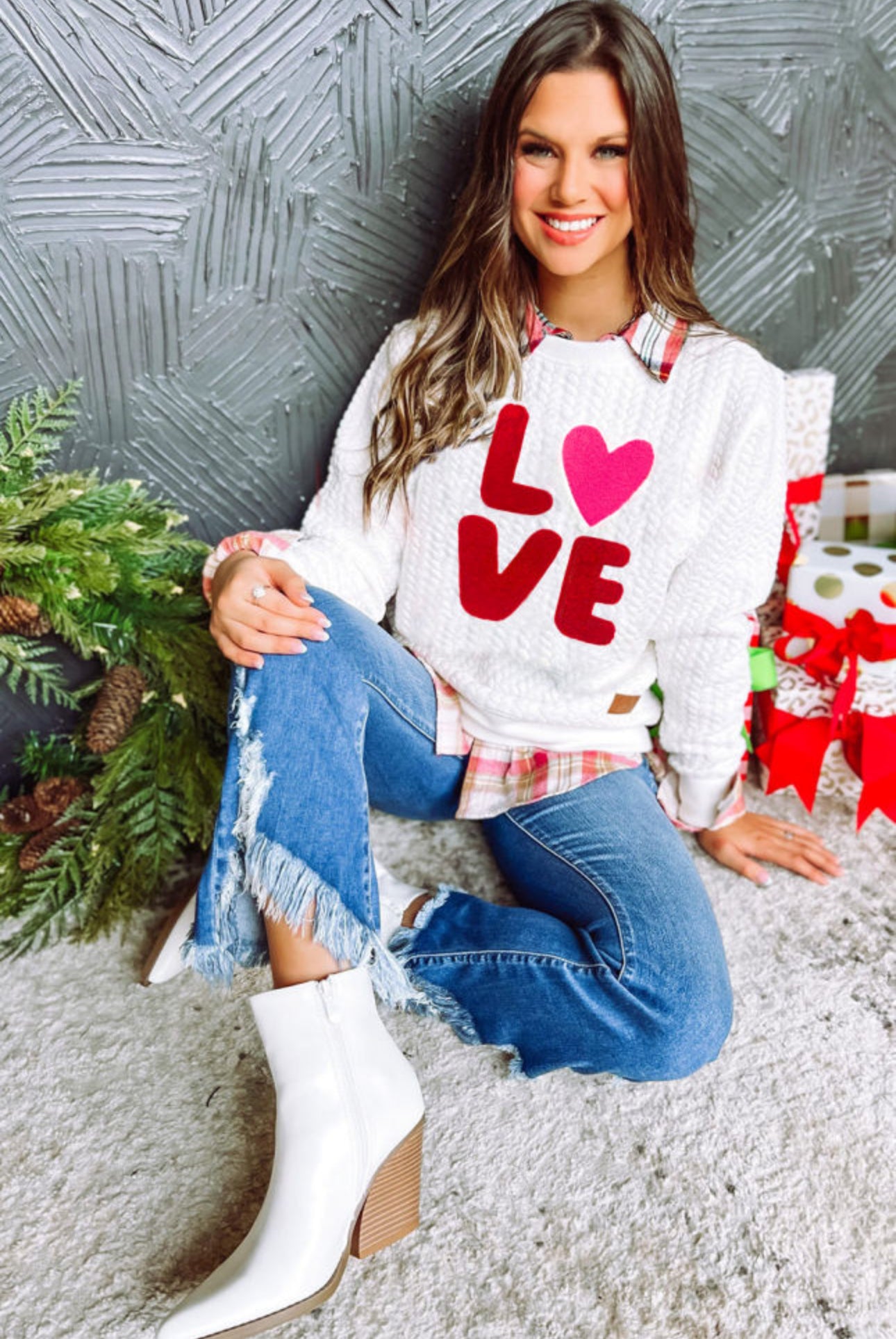LOVE Chenille Embroidered Quilted Sweatshirt