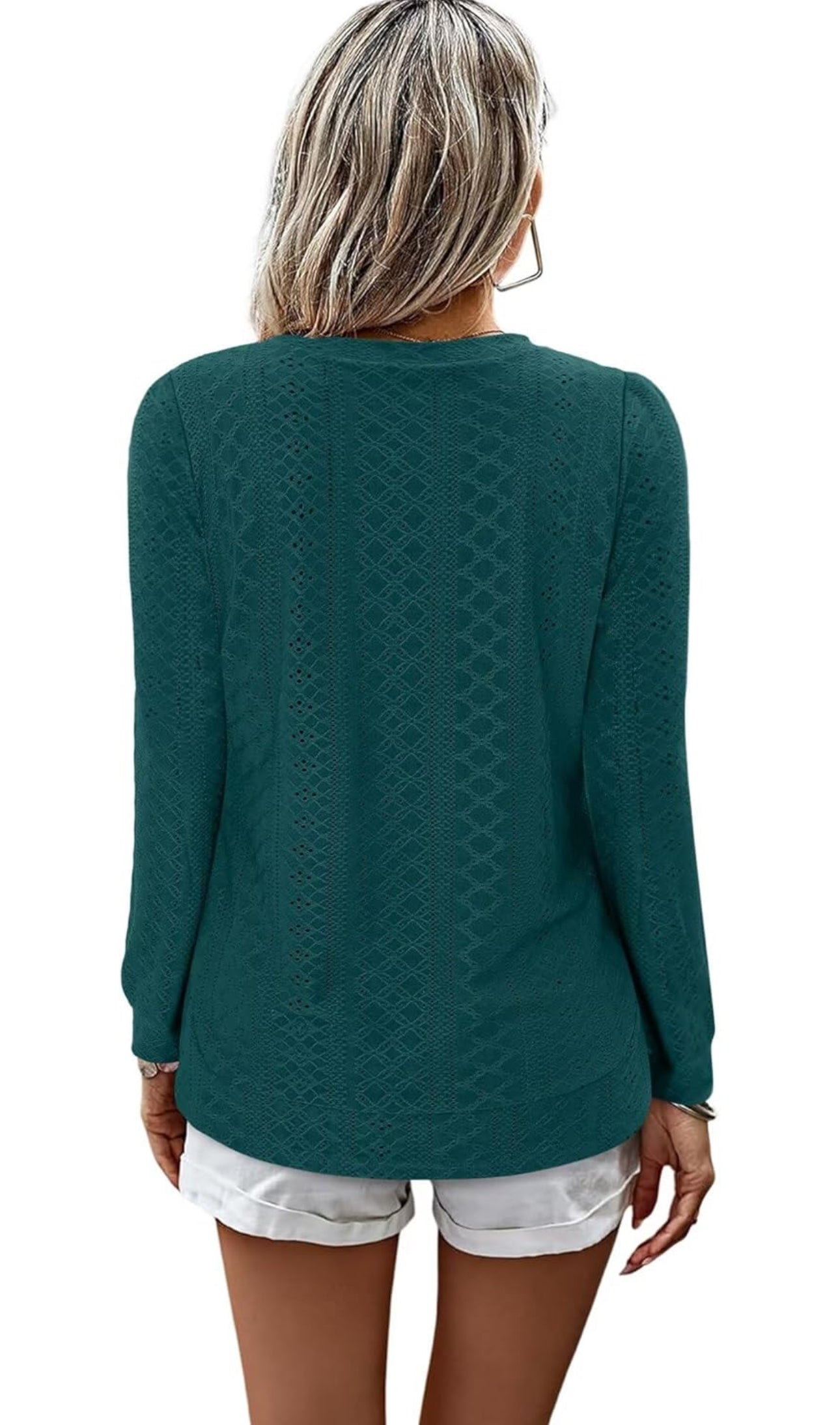 Textured Eyelet Long Sleeve Top