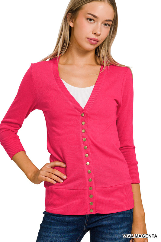 Zenana | 3/4 Snap Button Cardigan