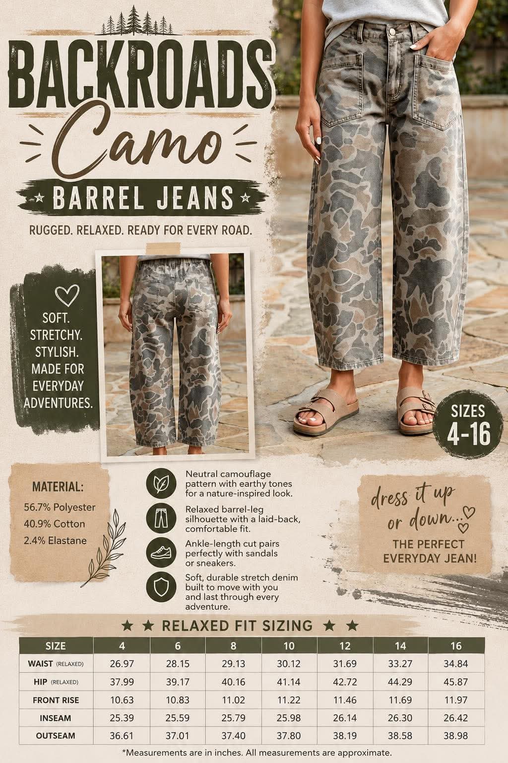 Backroads Camo Barrel Jeans
