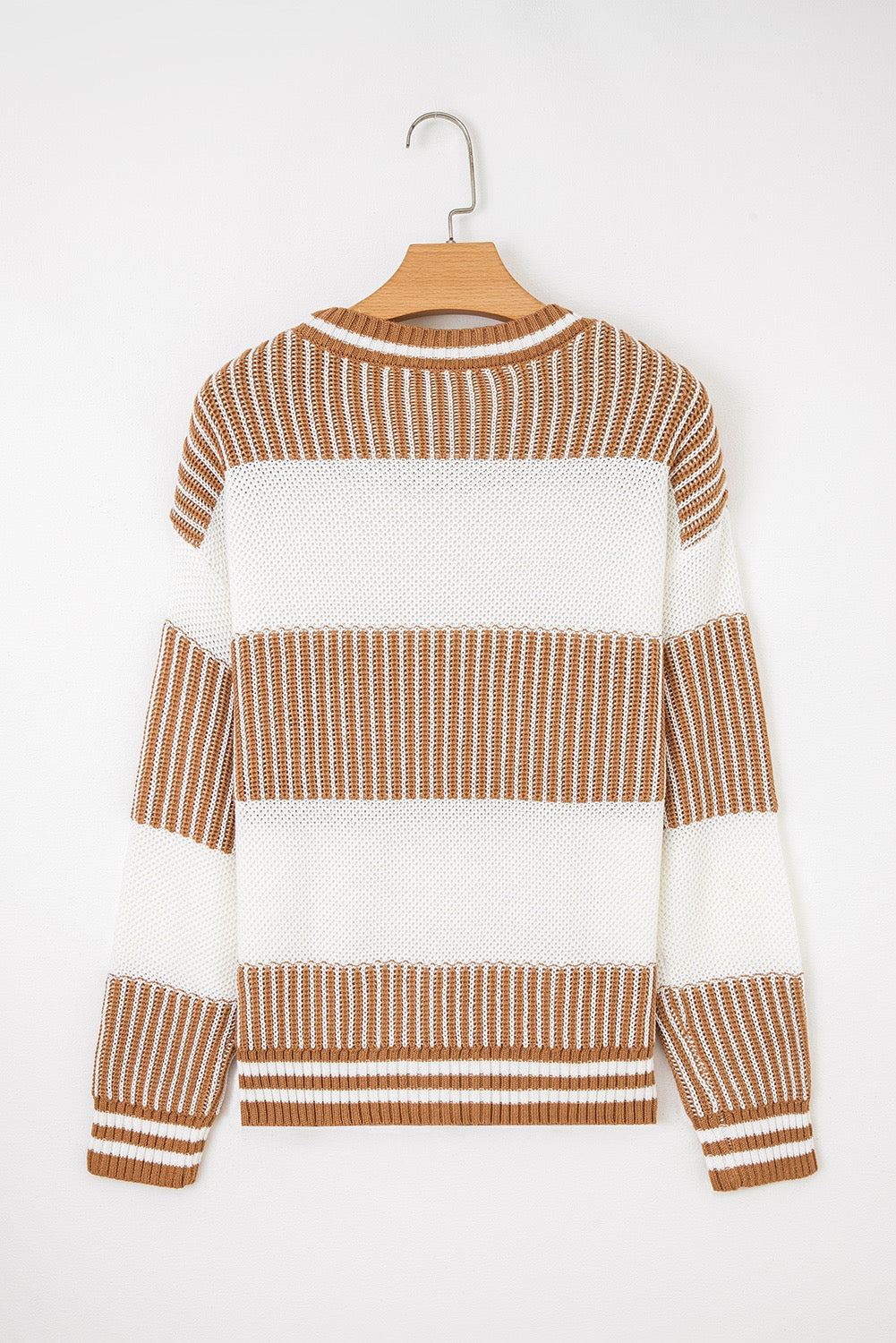 Two-Tone Striped Knit Sweater – Khaki
