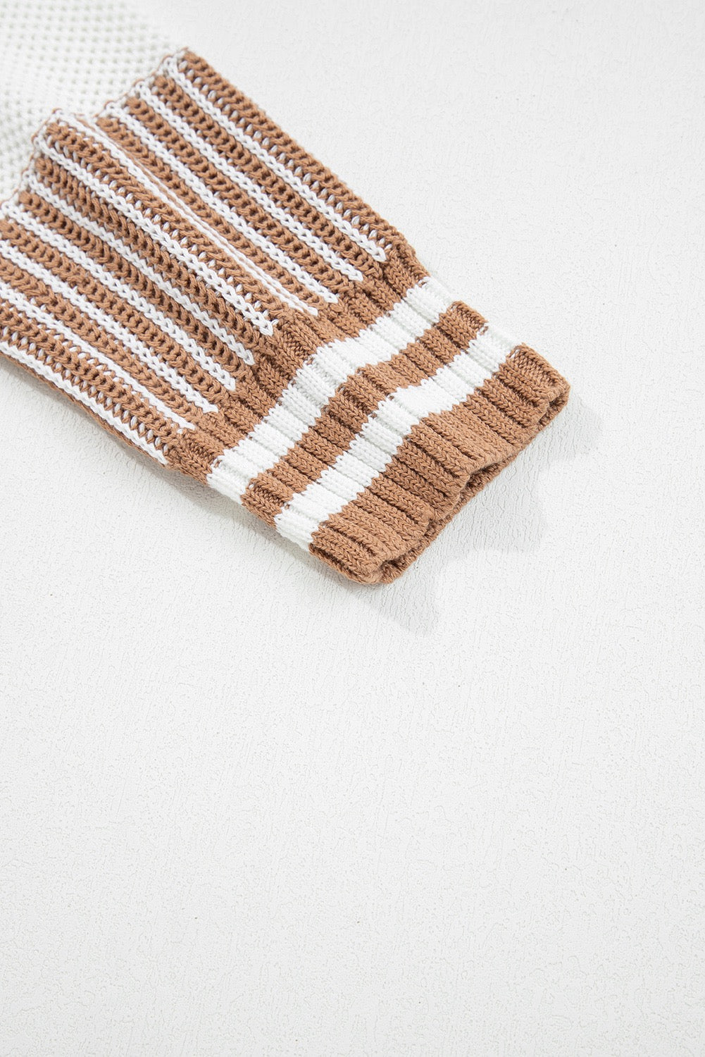Two-Tone Striped Knit Sweater – Khaki