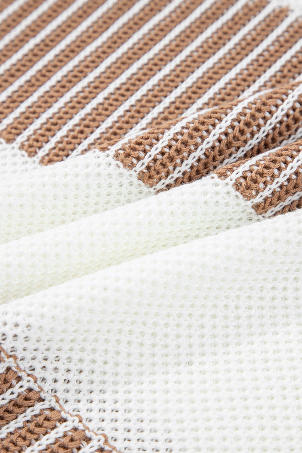 Two-Tone Striped Knit Sweater – Khaki