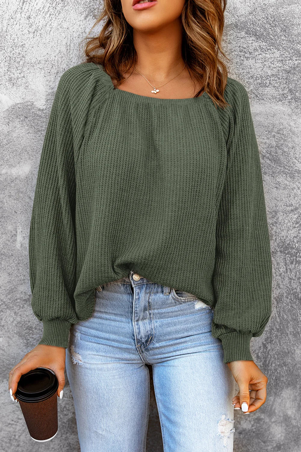 Cozy Square Neck Knit Sweater – Relaxed Fit, Soft & Stylish