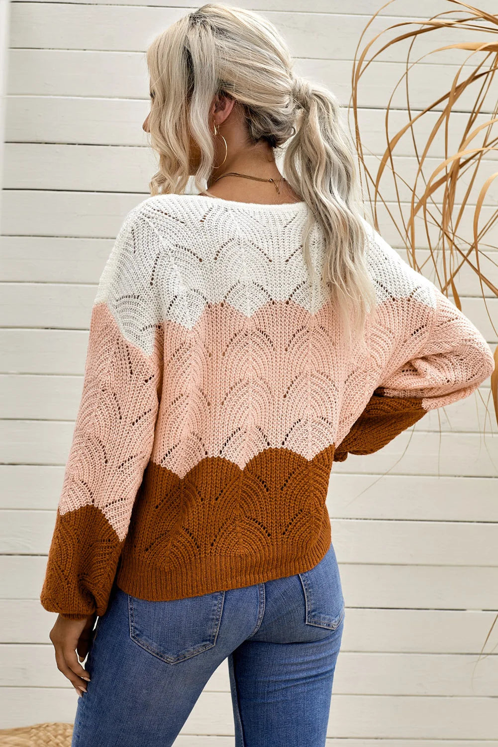 Colorblock Pointelle Knit Sweater