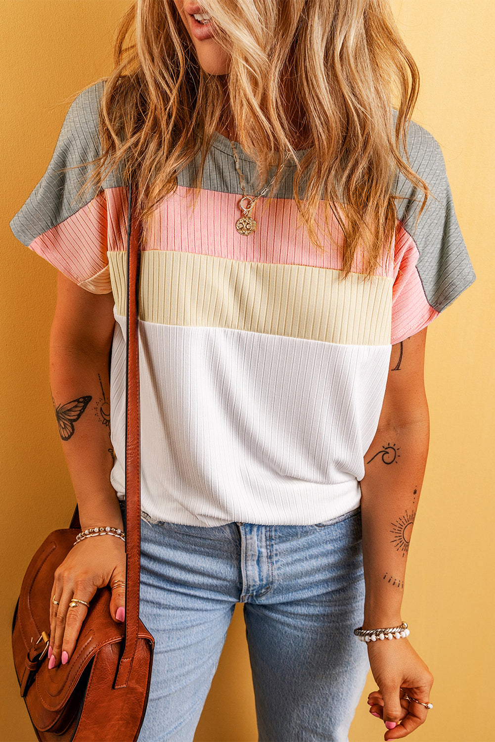 White Ribbed Color Block Shirt