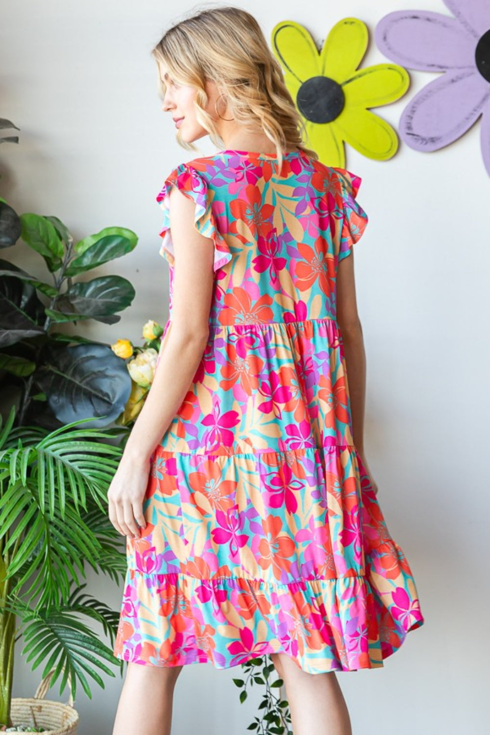 Pre-Order: Heimish Full Size Floral Cap Sleeve Tiered Dress