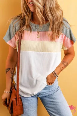 White Ribbed Color Block Shirt