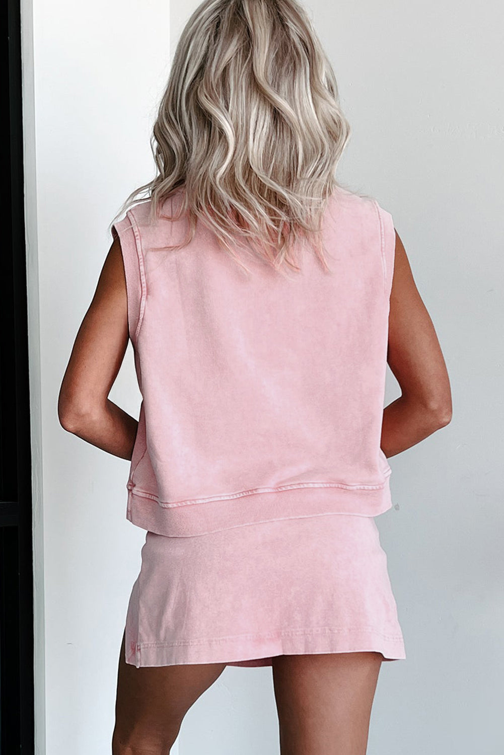 Phalaenopsis Solid Color Washed Sleeveless Top Split Skort Cotton 2pcs Outfit