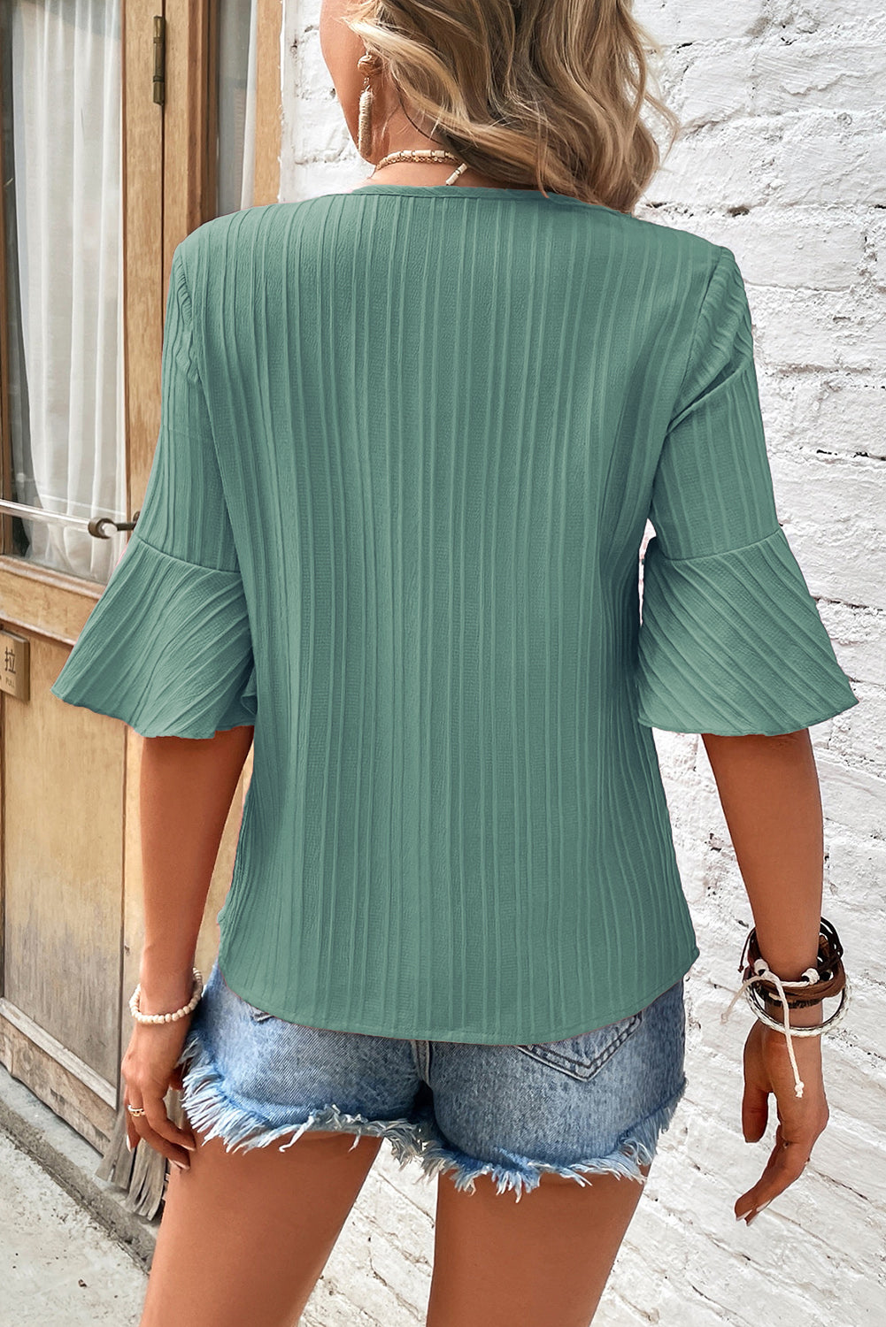 Soft Green Ruffled Half Sleeve Top