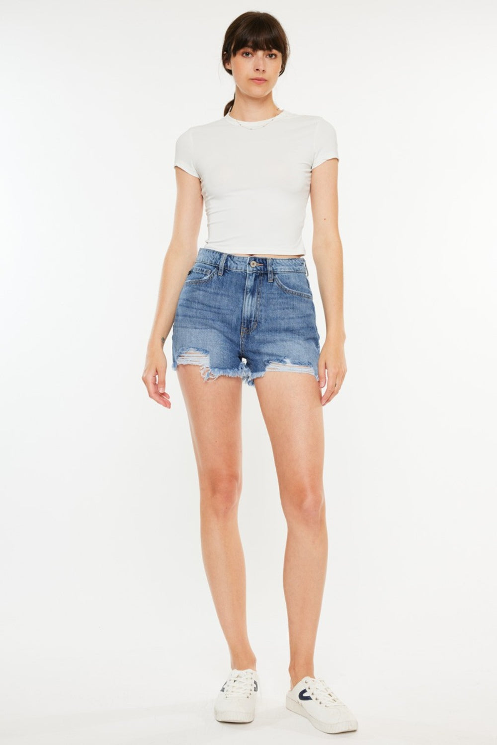 Pre-Order | Kancan Distressed Raw Hem High Waist Denim Shorts