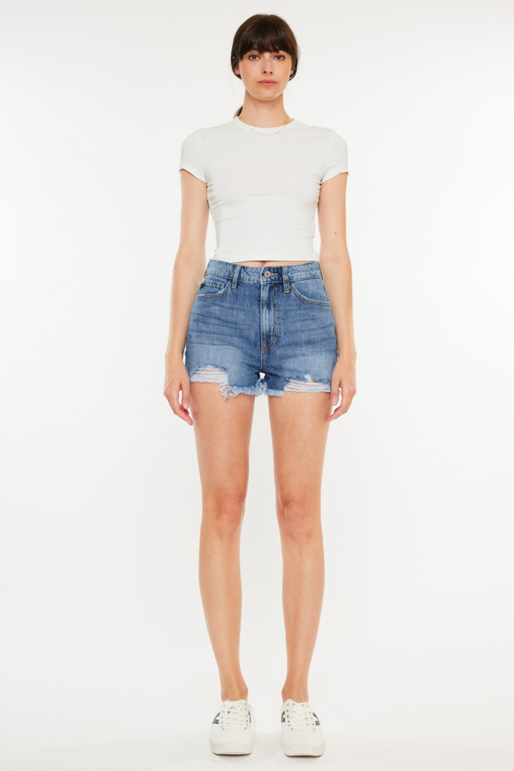 Pre-Order | Kancan Distressed Raw Hem High Waist Denim Shorts