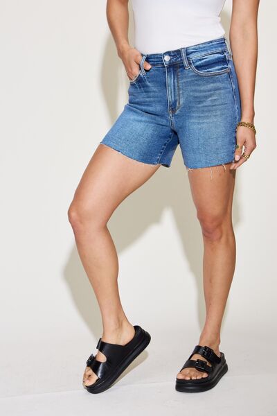 Pre-Order: Judy Blue Full Size High Waist Slim Denim Shorts