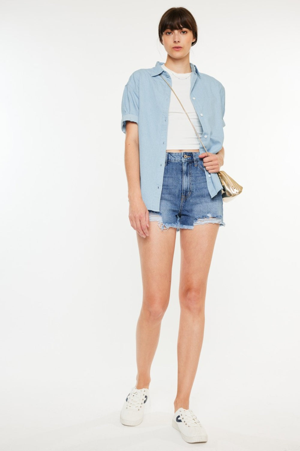 Pre-Order | Kancan Distressed Raw Hem High Waist Denim Shorts