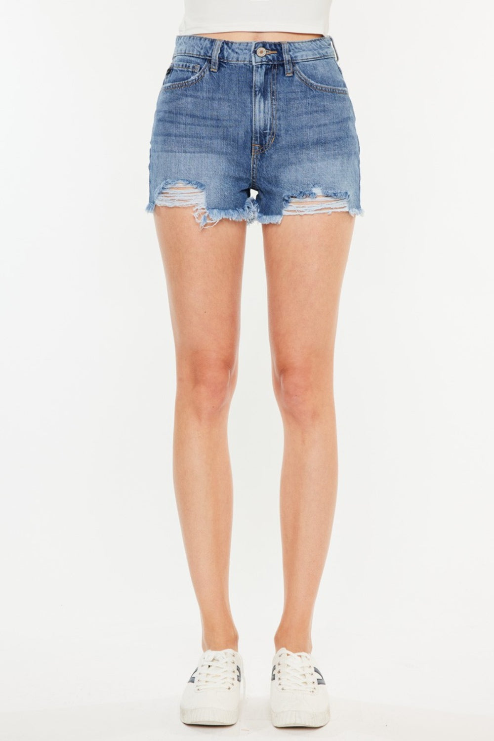 Pre-Order | Kancan Distressed Raw Hem High Waist Denim Shorts